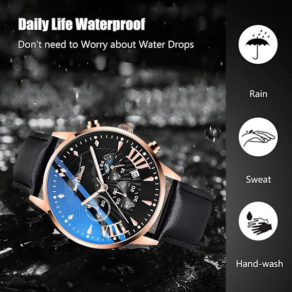 Multifunktionell Herrklocka Business Analog Kvarts Klocka Sport Chronograf Armbandsur 3ATM Luminous Klocka, Guld Svart A, L, Armband