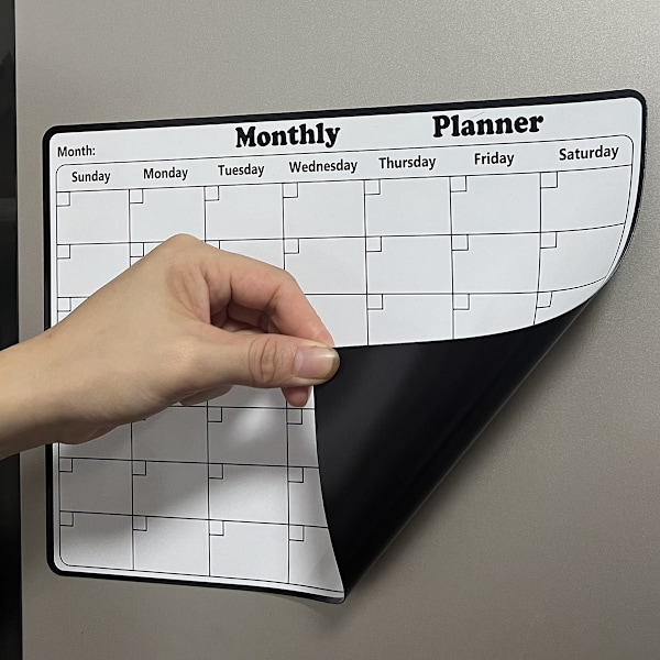 1 stk gjenbrukbar magnetisk kjøleskap memotavle med slettelig skriveflate og magnetklistremerke for ukentlig planlegger og notater 43*33cm