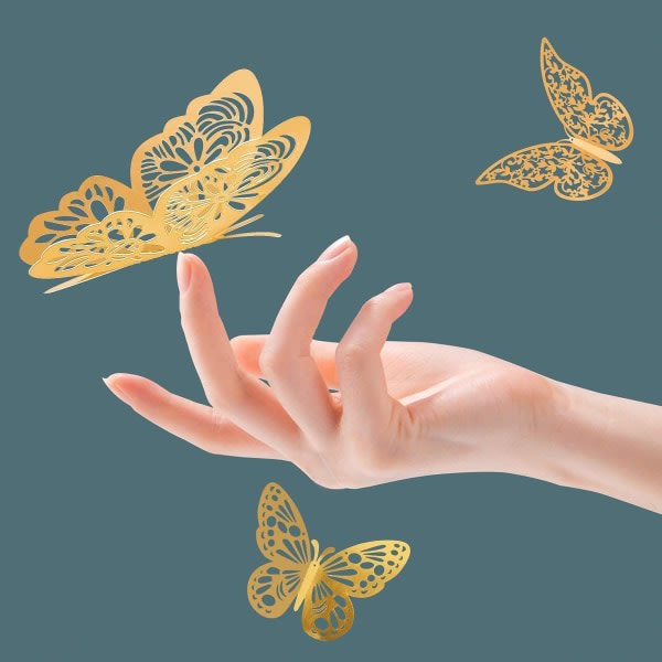 3D guldfjärilsväggdekor, 72 st 3 storlekar 3 stilar, avtagbar SQBB