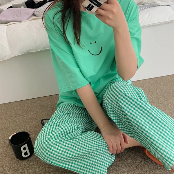 Kvinnors 2-delad pyjamas Homewear vår och höst pyjamas sommar pyjamas kvinnors kortärmade byxor set för hemmakläder vit 40-70kg