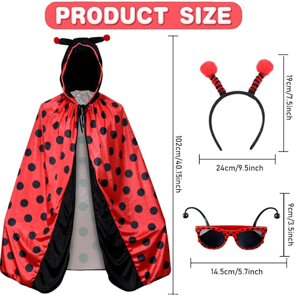 Ladybug kostume dame, ladybug kostume kappe, ladybug kappe med hætte, karneval damer kappe ladybug kappe kostume til voksne, karneval, temafest