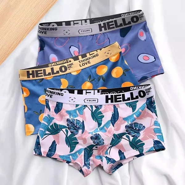 3st Herrtrosor BoxerShorts Herr Underkläder Bomull Boxer Herr Cartoon Fruktkalsonger Andas Fukt Man Boxers LiGanYe XXXL 80-90KG