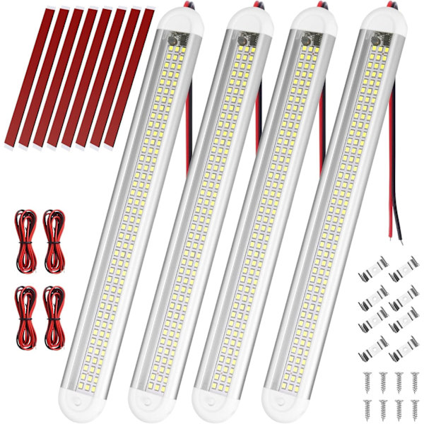 LED-indvendig lysbjælke, 4 stk 12V 120LED indvendig lysbjælke med ON/OFF-kontakt, 1200LM hvid strimmelbjælkelampe til bil/lastbil/autocamper/båd/van (9-90V DC) 4PCS+120LED