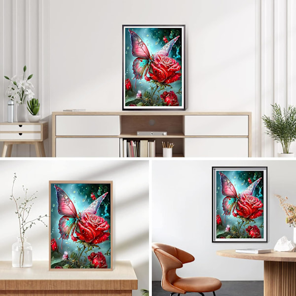 5D Perhonen Timanttimaalaus 30x40 cm, DIY Ruusu Maalaus Ristipistomallinen Timanttimaalaus