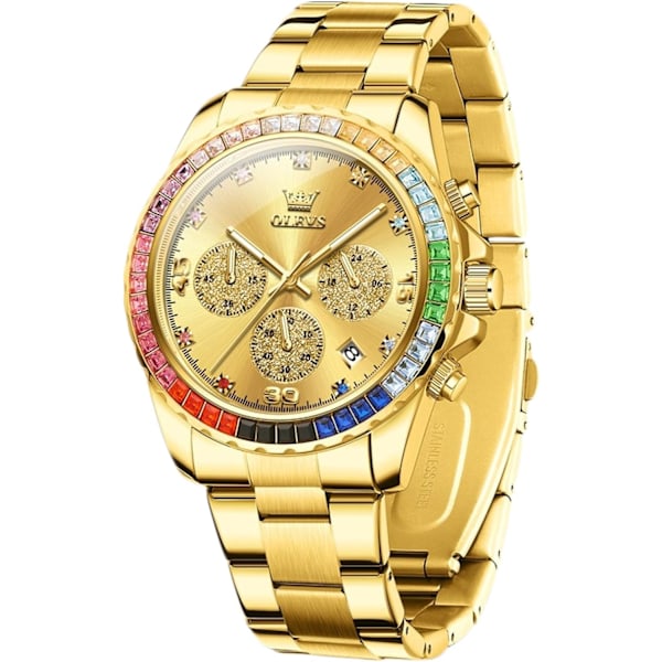 Herremode Armbåndsur Elegant Multifunktionelt Ur Analogt Kvartsur Diamant Rustfrit Stål Armbåndsur Chronograph Lysende Ur Guld Gold