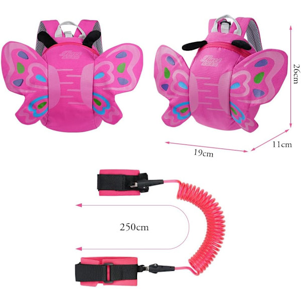 Säkerhetssele för barn, ryggsäck för barn med säkerhetslina, anti-förlorad barnryggsäck för barn och barn som lär sig gå, fjäril Butterfly bag (pink)