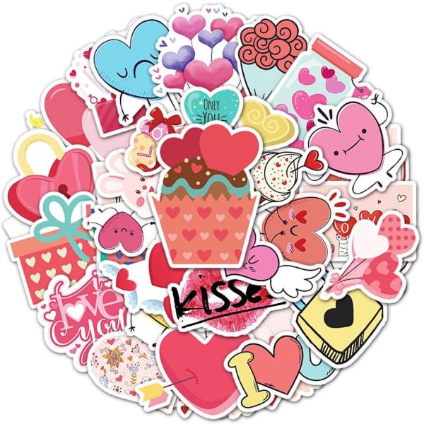 CQBB 50 st Färgglada hjärta Valentine Flowers Doodle Stickers Vattentät Cool Barndekal för Laptop, Mobiltelefon, Skateboard, Bagage, Vattenflaska