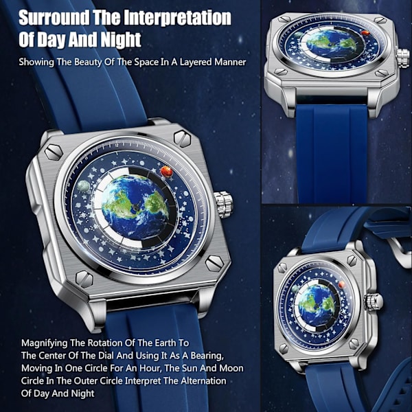 Män Kreativa Klockor Unika Visare Armbandsur Analog Kvarts Kvadratisk Klocka ERD Urtavla Mode Design Rostfritt Stål För Män Blå Vit B Blue white B