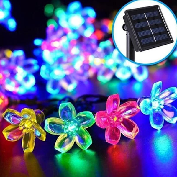 7M 50 LED:n aurinkokirsikankukan keijuvalot - 8 tilaa - Monivärinen - Keijuvalot puutarhaan ja terassille mångfärgad
