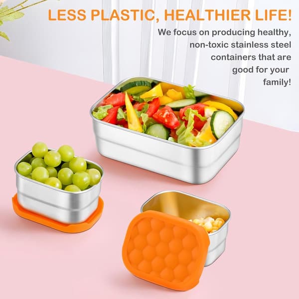 Matlåda - fruktskål - Rostfri behållare med lock - Snacks - Smörgåsar - Grönsaker Matförvaring Bento Box - 80ml (orange - två delar)