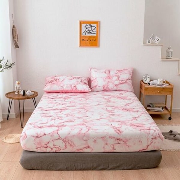 Marmor mönstrad enfärgad påslakan set, rosa fyrdelad set: täcke 2.2*2.4m (lakan: säng 2.0 198*203*40) en