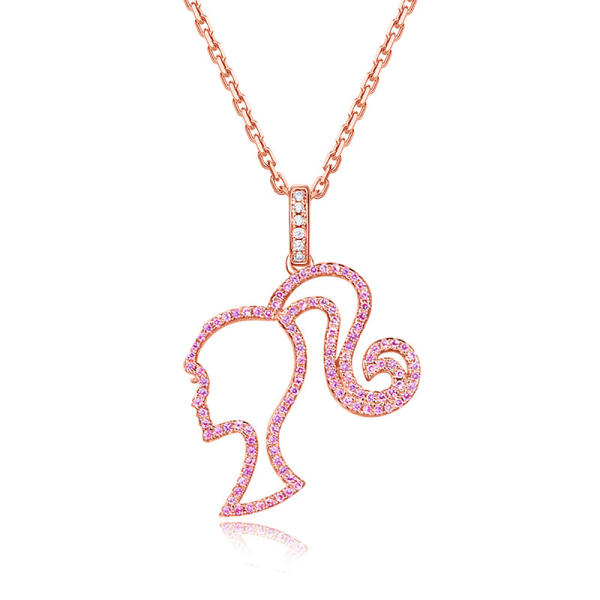 Barbie halsband hög hästsvans flicka Sterling Silver urholkat Rosröd SQBB_max