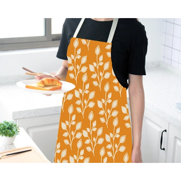 Blomstrete forklær med bladmønster, kjøkkenforkle for kvinner, bomull, lin, haklapper, husholdningsrengjøring, pinafore, hjemmelaging, forklær, stil 8, 55x68cm