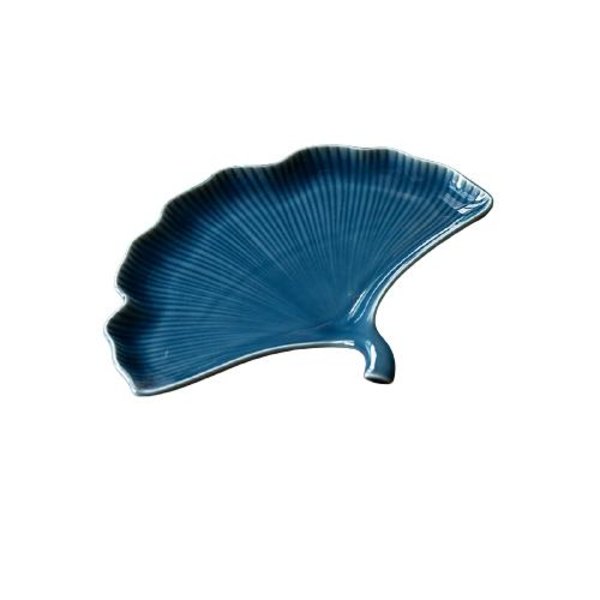 Keramisk frugtfad, tebord, forfriskningsfad, ginkgo biloba, dæmpet blå, lille 20*15*2,2 cm,