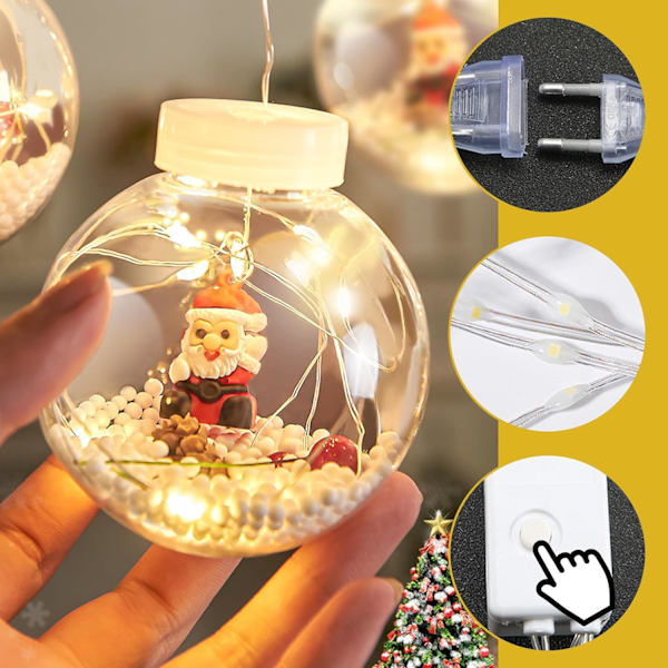 Transparenta Julgranskulor, 8cm Julpynt, 8 Ljuslägen, för Jul & Bröllop B