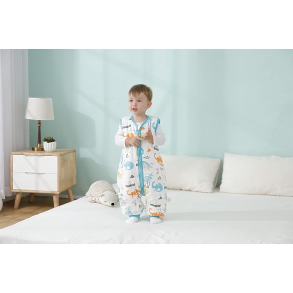 Babysovpåse för alla årstider, barnsovpåse 2,5 tog, 100% bomull, olika storlekar, höst, vinter, sovpåse Green dinosaur 70 cm (6-18 months)