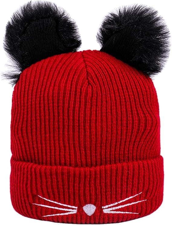 Kvinnor Flickor Kattöron Mössa Vinter Varm Stickad Skidmössa Red-max Red