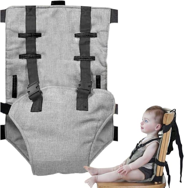 Barnstolssele, säkerhetssele för barn, justerbart babybälte, bärbar, ljusgrå