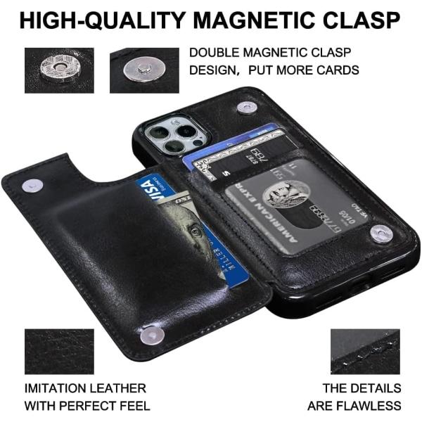 CQBB iPhone 13 med cover Flip Mobiltelefon Money Clip Premium PU-läder Kickställ Kortplatser Dubbla magnetiska stötsäker tunn skyddsväska