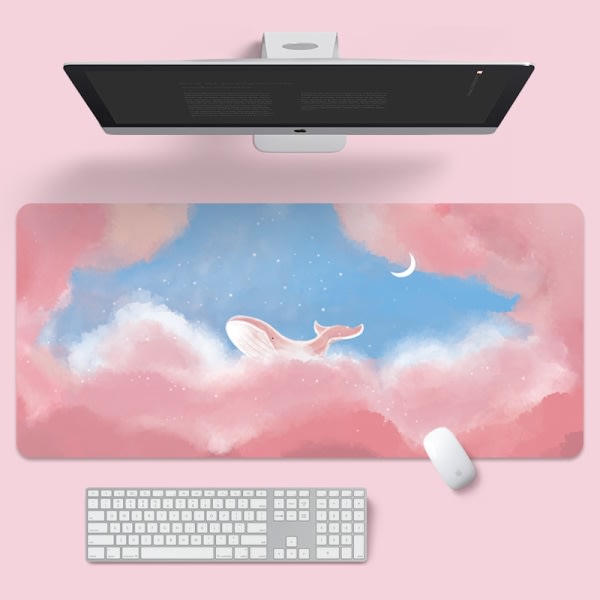 Överdimensionerad musmatta med tecknad natur Laptop Locked Edge Soft Pad Val med rosa moln 800*300*2mm