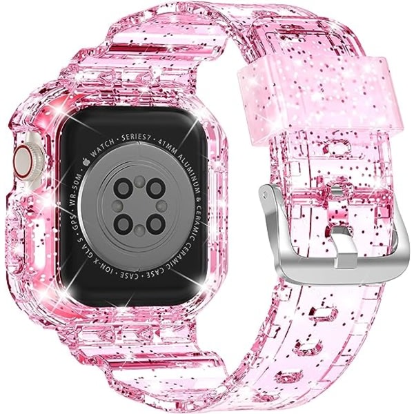 CQBB Kompatibel för kristallklara Apple Watch -band, 41 mm 40 mm 38 mm med case för män kvinnor Jelly Case och band