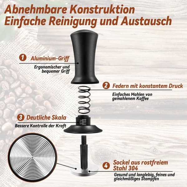 Kaffetamper - tryckregulator / espressotamper-set inkl - Hög kvalitet - Hållbar