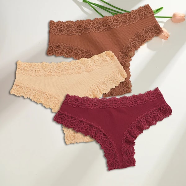3st/set Bomull brasilianska underkläder för kvinnor Sexiga spetsribbade blomstringtrosor Kvinnliga Andas Solid T-back Bikini S- SET 17 XL