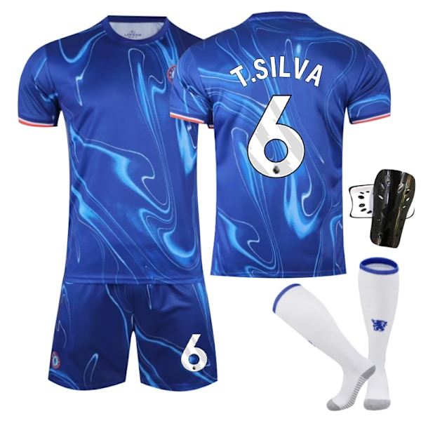 Chelsea Hemma Barn Fotbollströja 2024-2025 hemmaplan t.silva Nr 6 - Strump Skydd M No. 6 - Sock Guards M