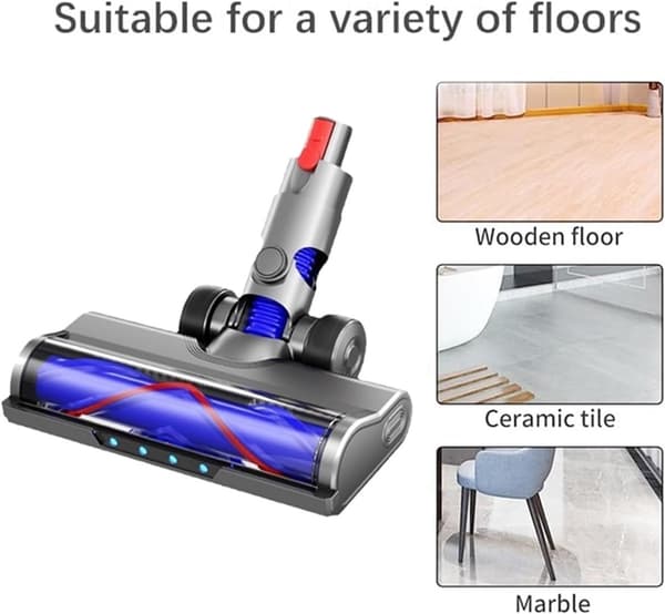 Erstatningsgulvhode for Dyson V10/V12 Slim, LED-frontlys, V-formet børste, gummihjul for harde gulv og lavluggtepper