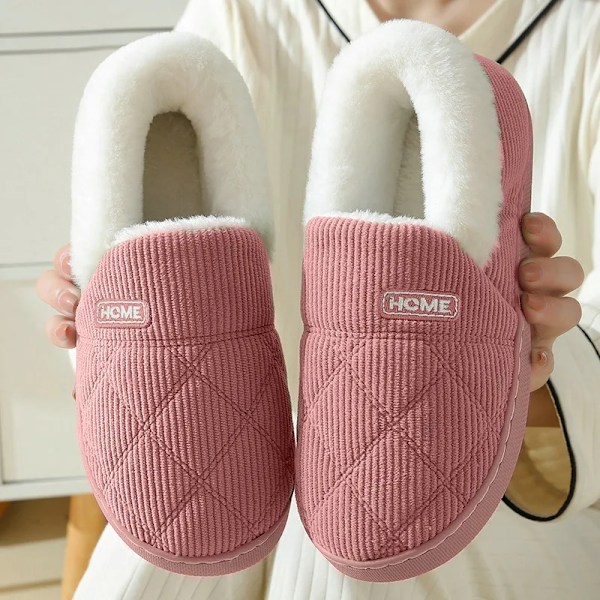Tjocka plattform lurviga tofflor inomhus utomhus män bomullsskor unisex Håll varm sammet plysch ankel snöstövlar kvinnor hem tofflor A-Rosa 40-41