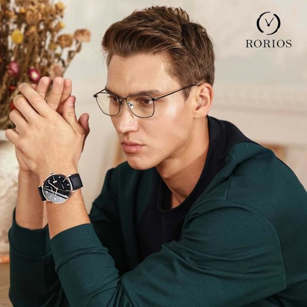 Herrarmbandsur Vattentätt Analog Kvartsur för Män Casual Luminous Watch Enkel Design Armbandsur Datumkalender Klocka, Guld Svart a, L