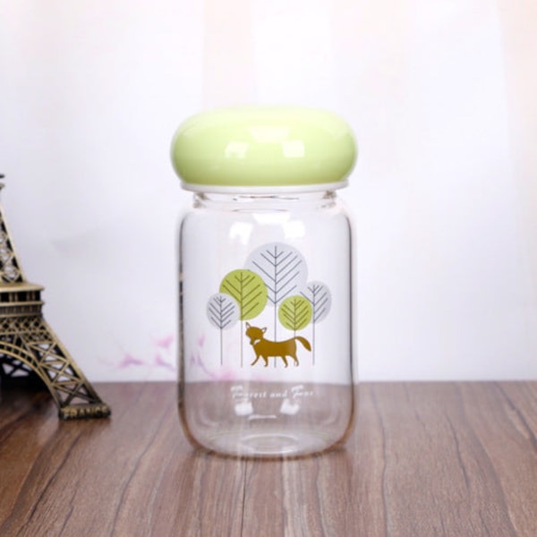 Vattendricksflaska för barn söt för barn Mini läcksäker svamp enkellager glas klar med cover Grönt cover 300ml