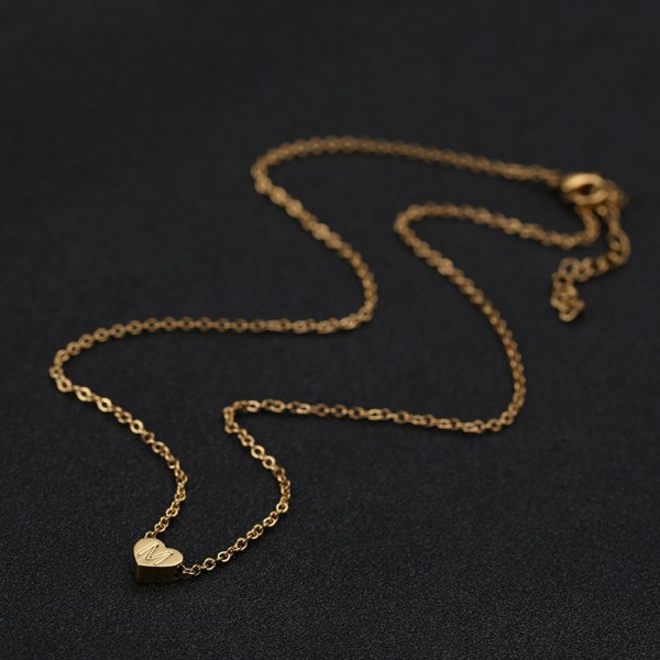 Heart Initial Halsband Rostfritt stål Mini Heart Letter Halsband 14K guldpläterat titanstål ----- Guld X
