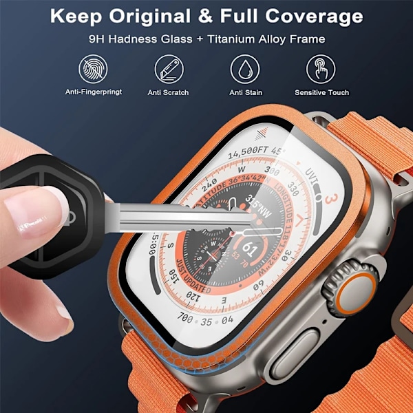 9H Hærdet Glas Titanram Til Apple Watch Ultra 2/1 Skærmbeskytter 49Mm Let Beskyttelse Til Iwatt Ultrach Ultraname 2PCS Orange til 49MM ultra