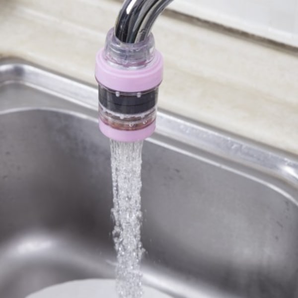 CQBB Rosa 4 delar kranvattenfilter, kran ren filterrenare, stänksäker PP mini kran vattenfilter med ett filterelement för kök, hem