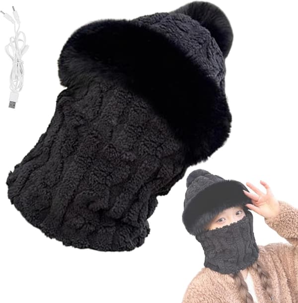 Blød Bomuldshat, Opvarmet Øreklapper Beanie, Alsidig Vinter Halsvarmer, Sort
