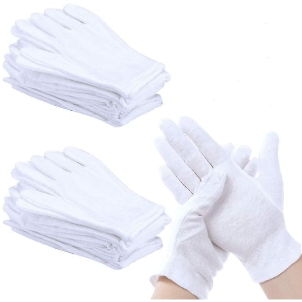 12 par vita handskar bomull mjuka bomullshandskar Andningsbara arbetshandskar dam--