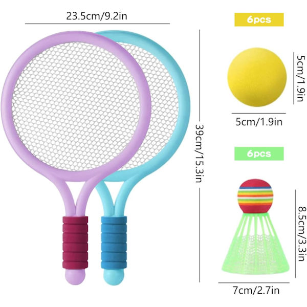 Tennis- och badmintonracket-leksakssats för barn, bärbar set för utomhuslek och träningsspel Purple blue