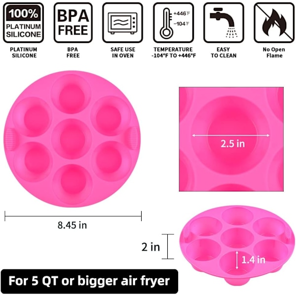 Silikon Airfryer Muffinform - 7 Hulrum Bageforme, 2-pak Pink Pink 2