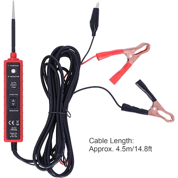 Power Circuit Tester, 6-24V Power Probe Elektrisk Circuit Tester Detektor Professionellt Autodiagnosverktyg med 14,8 Fot Kabel
