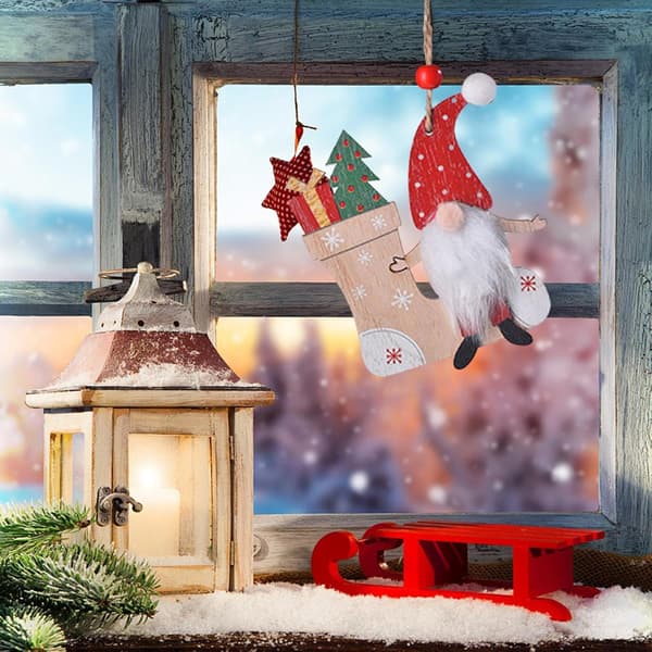 Tomte Julgranspynt - Trä Hängande Tomte Dekorationer för Hem, Fest, Bil Sock