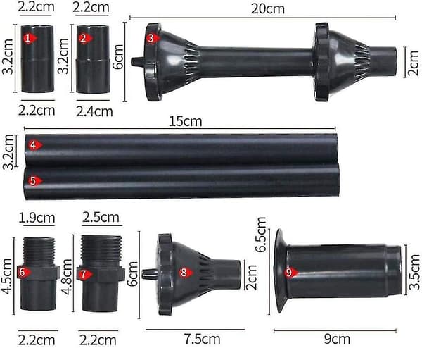 9-delars munstycksset för fontänmunstycke Vattenfontän för dammfontän Dränkbar pump Svart pool-max