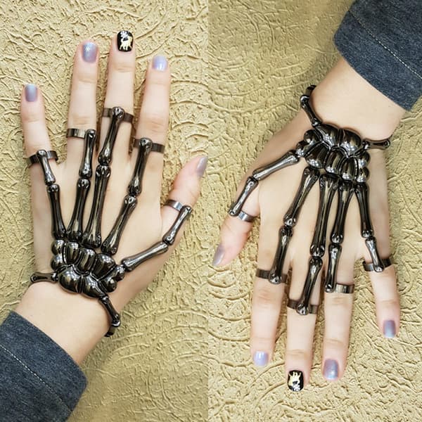 Steam Punk Armbånd Gotisk Hånd Dødningehoved Skelet Justerbart_max Black