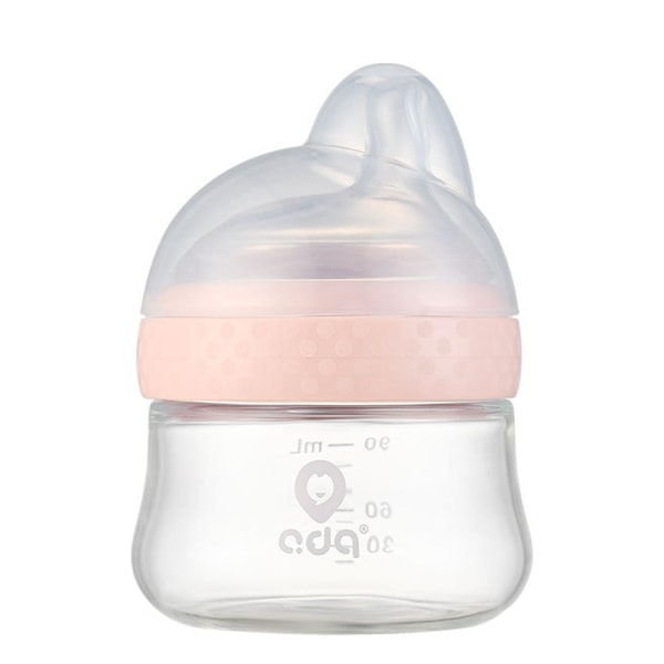 CQBB Glas baby - Bred hals Anti-kolik Slow Flow Nippel för Pink