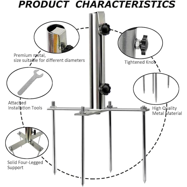 Aurinkotuolin Maahan Kiinnitettävä Piikki - Irrotettava Varjostinpidike 4:llä Tapilla, Rannalle, Hiekalle, Puutarhaan