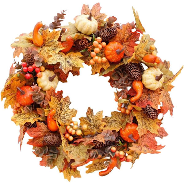 40 cm Höstkrans med Konstgjorda Lönnlöv, Pumpakrans för Thanksgiving a