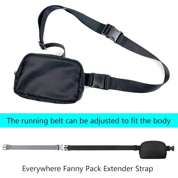 Fanny Pack Belteforlenger Justerbar Elastisk Stropp for Skuldervesker, 2-pakning (Svart) Everywhere Extender Belt -1.5inch