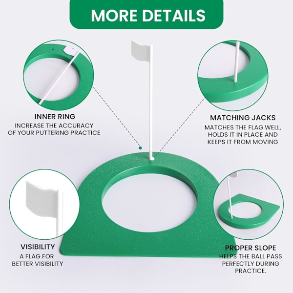 Golf Putting Cup og Flag, Træningshul, Indendørs Udendørs, Øvelse for Mænd & Kvinder 3 Pcs Green Cup with White Flag