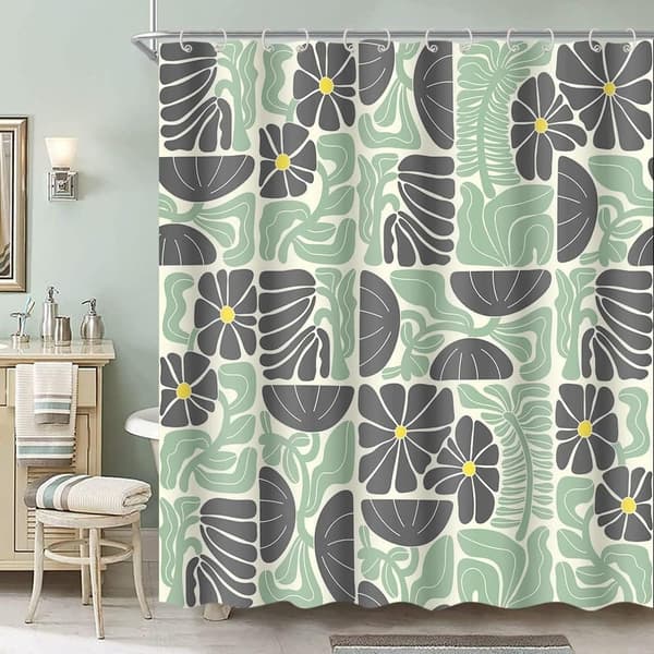 Lollanda Boho Duschdraperi, 180x180 cm, Abstrakt Blommig, Vattentätt Polyester Duschdraperi med 12 Krokar, Modern Digitaltrycksdesign E