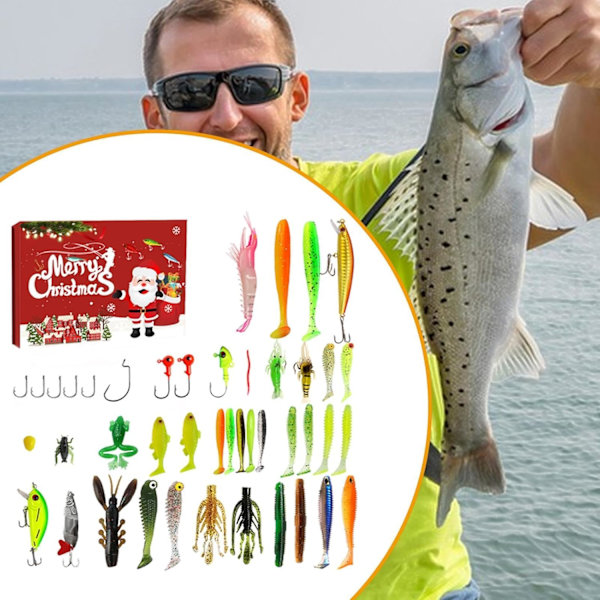 Fiskebete Adventkalender 2024 - 24-dagars Julnedräkning, Fiskegåva för Män 780A